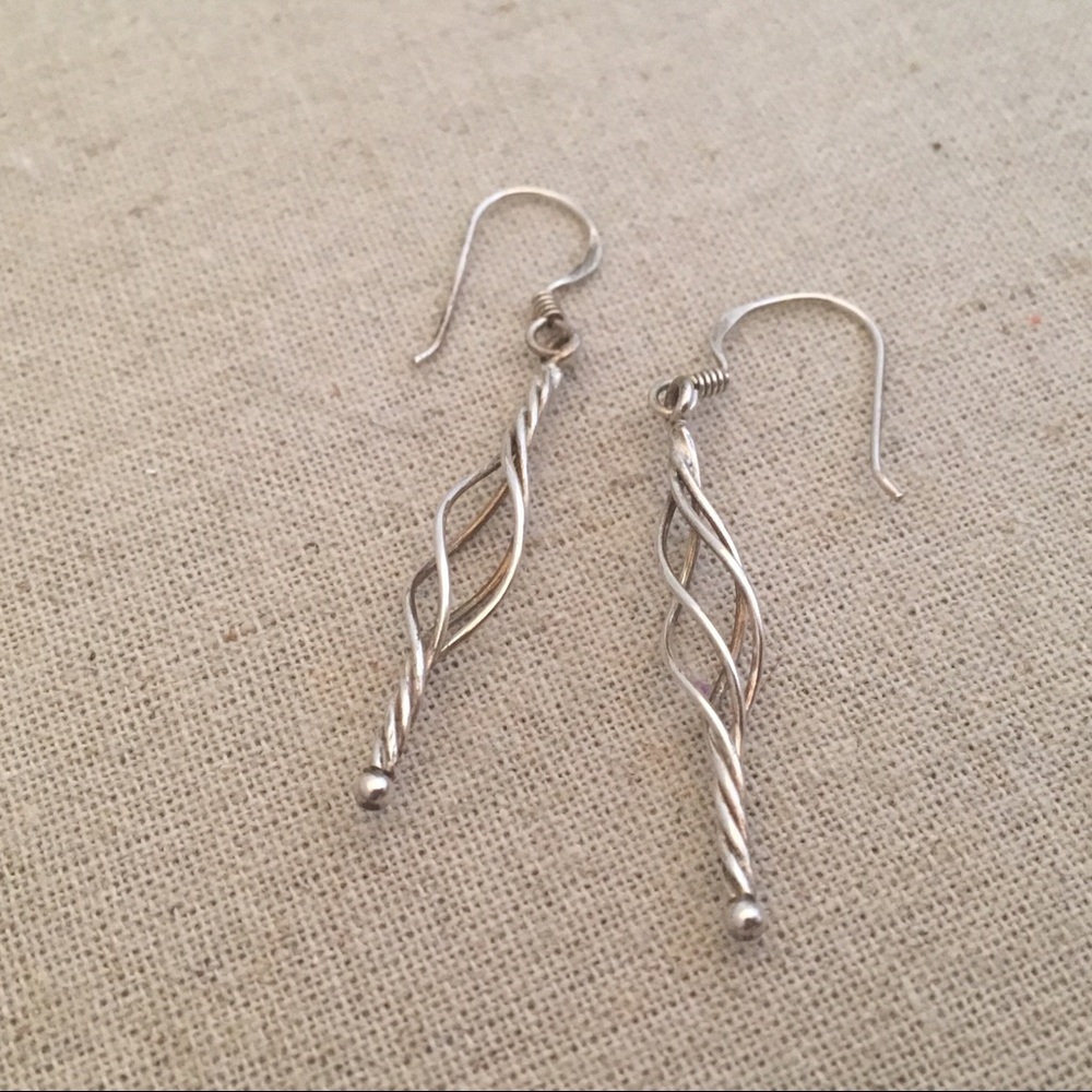 Silver spiral drop earrings